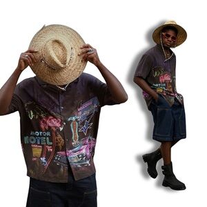 Colorful Graphic Button-Up Shirt